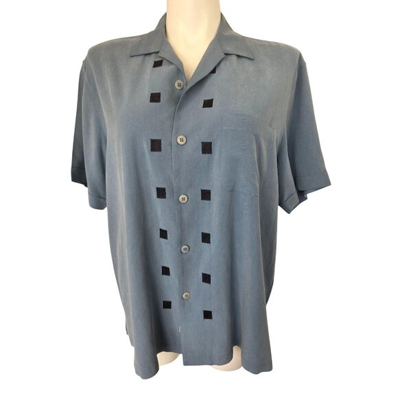 Nat Nast Y2K Silk Camp Shirt Men XL Rain Blue Black Embroider Retro Bowling Styl - Picture 13 of 13